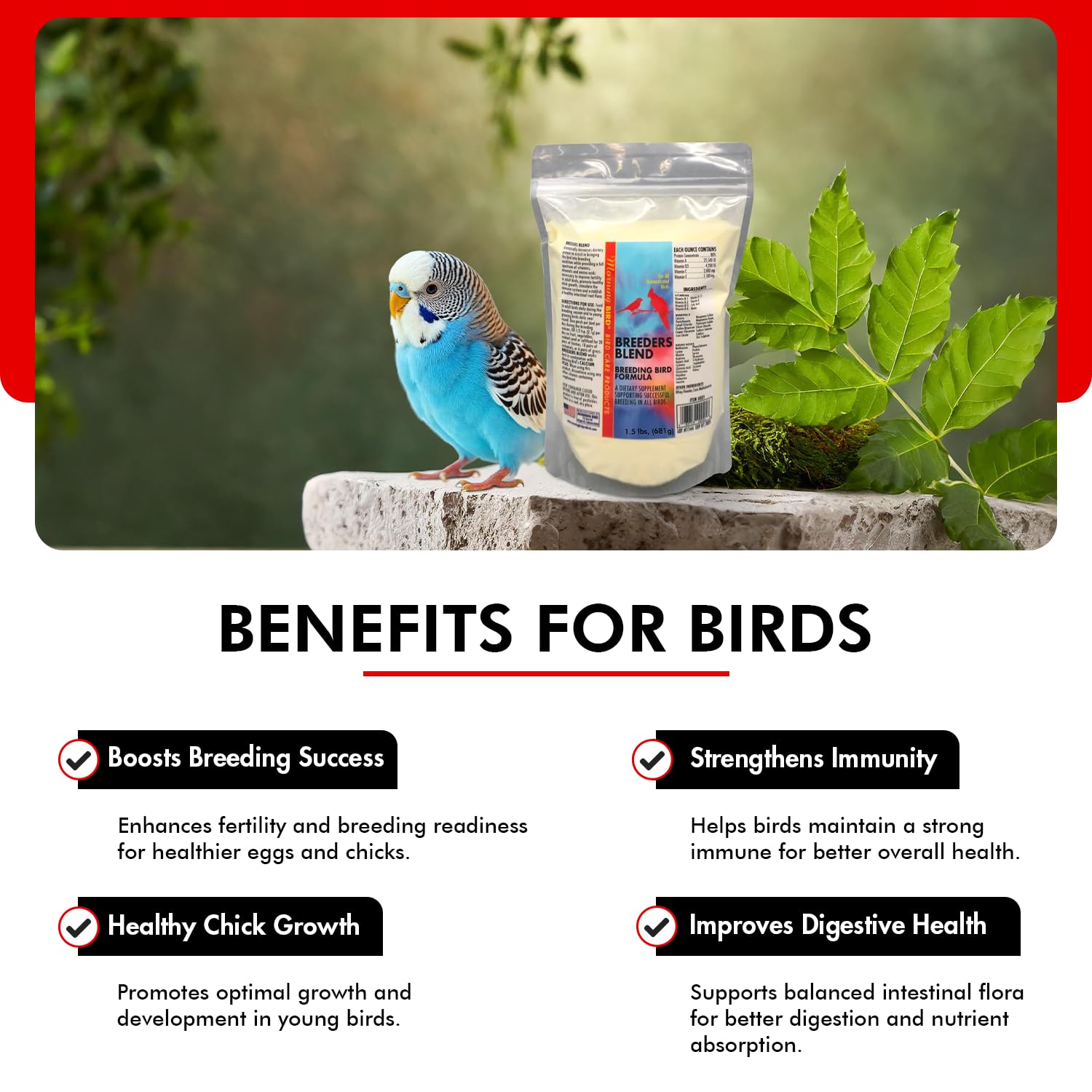 Morning Bird Breeders Blend 1.5 lbs - Protein Supplement for Birds - Supports Breeding, Chick Growth, Muscle Development & Immun